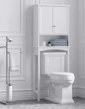 Over the Toilet Storage Cabinet with Doors, Adjustable Shelf, White | Raised-Panel Doors, Adjustable Interior Shelf, Open Storage, Anti-Tip Device, 33-Inch Clearance, FSC-Certified Wood Over the Toilet Storage Cabinet with Doors, Adjustable Shelf, White | Raised-Panel Doors, Adjustable Interior Shelf, Open Storage, Anti-Tip Device, 33-Inch Clearance, FSC-Certified Wood