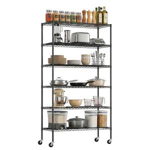 6-Tier Wire Shelf with Wheels | 45"x18"x82" | Black | Heavy-Duty Storage Shelves with Adjustable Racks, Holds Upto 510 lbs | Rust-Resistant, No-Tool Assembly | for Home, Garage 6-Tier Wire Shelf with Wheels | 45"x18"x82" | Black | Heavy-Duty Storage Shelves with Adjustable Racks, Holds Upto 510 lbs | Rust-Resistant, No-Tool Assembly | for Home, Garage