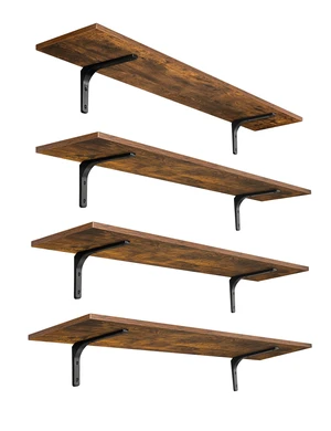 Long Wall Shelves, 47.3Inch Wooden Wall Mounted Shelves, Set of 4 | Large Floating Book Shelf, Metal Brackets, Easy Assembly, Max Load 33lbs, Wall Storage Ledges, Bedroom/Bathroom, Rustic Brown Long Wall Shelves, 47.3Inch Wooden Wall Mounted Shelves, Set of 4 | Large Floating Book Shelf, Metal Brackets, Easy Assembly, Max Load 33lbs, Wall Storage Ledges, Bedroom/Bathroom, Rustic Brown