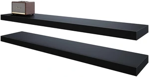47in Floating Shelves, Black Wall Mounted Wooden Shelves with Invisible Brackets Set of 2 47in Floating Shelves, Black Wall Mounted Wooden Shelves with Invisible Brackets Set of 2