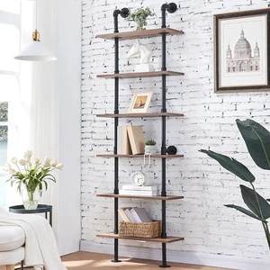 Industrial Pipe Bookshelf,6 Tier Pipe Shelving for Living Room | Wall Mounted Pipe Shelving,Fits in Small Spaces,MDF Board with Metal Frame, Suitable for Home Office Industrial Pipe Bookshelf,6 Tier Pipe Shelving for Living Room | Wall Mounted Pipe Shelving,Fits in Small Spaces,MDF Board with Metal Frame, Suitable for Home Office