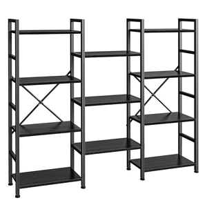 Triple Bookshelf, Bookcase with 11 Open Display Shelves, Wide Book Shelf Book Case for Home & Office, 4 Tier, Black Triple Bookshelf, Bookcase with 11 Open Display Shelves, Wide Book Shelf Book Case for Home & Office, 4 Tier, Black