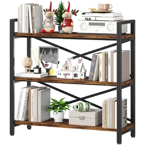 3 Tier Bookshelf 31.49" Width, Wood and Metal Etagere Bookcase, Vintage Farmhouse Modern Wooden Big Book Shelf for Home Living Room Bedroom Office Storage(Rustic Brown) 3 Tier Bookshelf 31.49" Width, Wood and Metal Etagere Bookcase, Vintage Farmhouse Modern Wooden Big Book Shelf for Home Living Room Bedroom Office Storage(Rustic Brown)