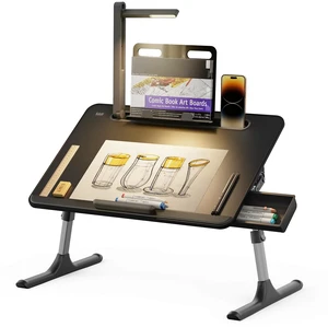Laptop Table with LED Desk Light, Laptop Stand for Bed | Height Adjustments Bed Desk with Book Stand for Reading Writing Drawing (Black) Laptop Table with LED Desk Light, Laptop Stand for Bed | Height Adjustments Bed Desk with Book Stand for Reading Writing Drawing (Black)