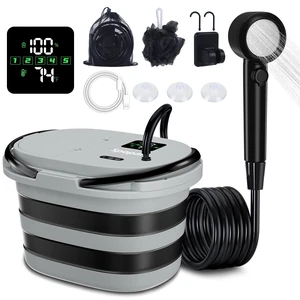 Portable Integrated Camping Shower Kit with 20L Foldable Bucket,13000mAh | Rechargeable Electric Shower Pump,IPX8 Waterproof, Strong Water Flow with Fruit Washing Mode for Camping,Beach,Pet Bath,Car Portable Integrated Camping Shower Kit with 20L Foldable Bucket,13000mAh | Rechargeable Electric Shower Pump,IPX8 Waterproof, Strong Water Flow with Fruit Washing Mode for Camping,Beach,Pet Bath,Car