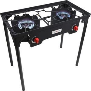 Propane Double Burner Two Burner Camp Stove Outdoor High Pressure Propane 2 Burner Adjustable PSI Regulator and 4ft Hose With Removable Legs Propane Double Burner Two Burner Camp Stove Outdoor High Pressure Propane 2 Burner Adjustable PSI Regulator and 4ft Hose With Removable Legs