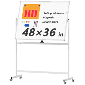 Large Rolling Whiteboard on Wheels, 48" x 36" Double-Sided Mobile White Board with Stand, 4' x 3' Portable Standing Magnetic Dry Erase Board Easel for Home Office Classroom School, Silver Large Rolling Whiteboard on Wheels, 48" x 36" Double-Sided Mobile White Board with Stand, 4' x 3' Portable Standing Magnetic Dry Erase Board Easel for Home Office Classroom School, Silver