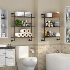 Industrial Pipe Shelf Wall Mounted, Rustic Wood Floating Shelves, 3 Tier Wall Display Bookshelf, Storage Rack Sundries Holder for Kitchen Office Bathroom Organization and Home Decor (24inch x 2) Industrial Pipe Shelf Wall Mounted, Rustic Wood Floating Shelves, 3 Tier Wall Display Bookshelf, Storage Rack Sundries Holder for Kitchen Office Bathroom Organization and Home Decor (24inch x 2)