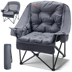 XL Camping Chair with Detachable Cushion Supports 400LBS Grey | Mesh Chair for Adults Foldable, Oversized Heavy Duty Folding Chair with Cooler Mesh Pocket Cupholder Outdoor Fishing XL Camping Chair with Detachable Cushion Supports 400LBS Grey | Mesh Chair for Adults Foldable, Oversized Heavy Duty Folding Chair with Cooler Mesh Pocket Cupholder Outdoor Fishing