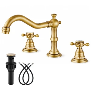 Bathroom Faucet 3 Hole Vintage, Antique Brass, Hot Cold Label | Widespread Bathroom Sink Faucet 8 Inch 2 Cross Handles,Pop Up Drain,cUPC Supply Line,4-15.7 Install,for Vanity Farmhouse RV Bathroom Faucet 3 Hole Vintage, Antique Brass, Hot Cold Label | Widespread Bathroom Sink Faucet 8 Inch 2 Cross Handles,Pop Up Drain,cUPC Supply Line,4-15.7 Install,for Vanity Farmhouse RV