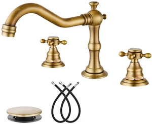 3 Hole 8 Widespread Bathroom Sink Faucet Antique Brass | Vintage Bathroom Faucet,2 Cross Handle,6-16 Sink,Vanity,Basin,RV,Farmhouse,SUS304,24 cUPC Hose Pop Up Drain,Deck Mount 3 Hole 8 Widespread Bathroom Sink Faucet Antique Brass | Vintage Bathroom Faucet,2 Cross Handle,6-16 Sink,Vanity,Basin,RV,Farmhouse,SUS304,24 cUPC Hose Pop Up Drain,Deck Mount