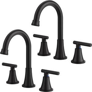Bathroom Faucet 3 Hole, Matte Black Faucets with Drain and Supply Lines | Stainless Steel Lead-Free Widespread Bathroom Sink Faucet for Vanity RV Restroom Laundry Outdoor Camper, 2 Pack Bathroom Faucet 3 Hole, Matte Black Faucets with Drain and Supply Lines | Stainless Steel Lead-Free Widespread Bathroom Sink Faucet for Vanity RV Restroom Laundry Outdoor Camper, 2 Pack