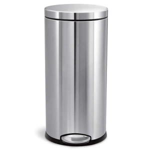 Round Step Can, 30L / 8 Gallon Kitchen Trash Can, Iconic Round Shape, 150,000-Step Pedal, Lid Shox® Silent Close, Removable Inner Bucket, Brushed Stainless Steel Round Step Can, 30L / 8 Gallon Kitchen Trash Can, Iconic Round Shape, 150,000-Step Pedal, Lid Shox® Silent Close, Removable Inner Bucket, Brushed Stainless Steel