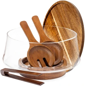 Large Glass Salad Bowl with Lid Set, 5.7 L Decorative Glass Mixing Bowl, Trifle and Serving Bowls with Lids as Cheese Charcuterie Board and Plate, Comes with Wood Serving Utensils Large Glass Salad Bowl with Lid Set, 5.7 L Decorative Glass Mixing Bowl, Trifle and Serving Bowls with Lids as Cheese Charcuterie Board and Plate, Comes with Wood Serving Utensils