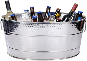 Heavy-Duty Stainless Steel Beverage Tub for Parties, Large, Oval | Large ice bucket for parties that holds beer, wine and champagne. stainless steel drink cooler for entertaining. Heavy-Duty Stainless Steel Beverage Tub for Parties, Large, Oval | Large ice bucket for parties that holds beer, wine and champagne. stainless steel drink cooler for entertaining.