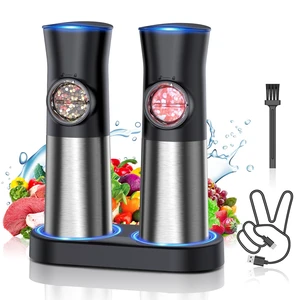 Gravity Electric Salt and Pepper Grinder Set, USB Rechargeable Automatic Salt and Pepper Grinders with Charging Base, Adjustable Coarseness, One-Handed Operation, LED Light, Stainless Steel Gravity Electric Salt and Pepper Grinder Set, USB Rechargeable Automatic Salt and Pepper Grinders with Charging Base, Adjustable Coarseness, One-Handed Operation, LED Light, Stainless Steel