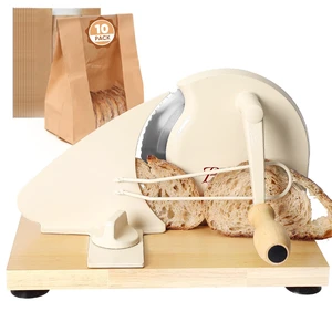 Manual Bread Slicer for Homemade Sourdough,Adjustable Thickness,Hand Crank Bread Slicer with Stainless Steel Blade, Aluminum Alloy Frame & Solid Wood Base,Comes with 10 Bread Bags Manual Bread Slicer for Homemade Sourdough,Adjustable Thickness,Hand Crank Bread Slicer with Stainless Steel Blade, Aluminum Alloy Frame & Solid Wood Base,Comes with 10 Bread Bags