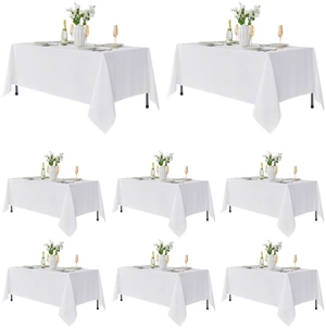 8 Pack White Table Cloths 70x120 Inch for 6-8 Ft Rectangle Tables | Stain & Wrinkle Resistant, Washable Polyester Covers for Wedding Party Dining Banquet Event Catering Reception 8 Pack White Table Cloths 70x120 Inch for 6-8 Ft Rectangle Tables | Stain & Wrinkle Resistant, Washable Polyester Covers for Wedding Party Dining Banquet Event Catering Reception
