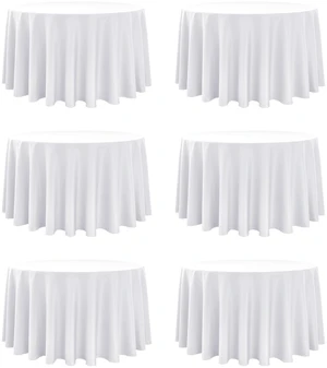 6-Pack White Round Tablecloths, 120 in, for 5-6 Ft Round Tables | Stain-Resistant Polyester - Washable Table Covers for Weddings, Banquets, Birthday Parties, Events 6-Pack White Round Tablecloths, 120 in, for 5-6 Ft Round Tables | Stain-Resistant Polyester - Washable Table Covers for Weddings, Banquets, Birthday Parties, Events