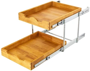 2 Tier Pull Out Cabinet Organizer (11" W x 21" D) Double Tier Slide Out Wood Drawer Under Cabinet Storage And Organization 2 Tier Pull Out Cabinet Organizer (11" W x 21" D) Double Tier Slide Out Wood Drawer Under Cabinet Storage And Organization