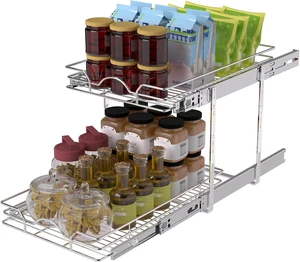 2 Tier Pull Out Cabinet Organizer (12.5" W x 21" D), Pull Out Drawers for Kitchen Cabinets, Pull Out Shelves for Base Cabinet Organization in Kitchen Bathroom Pantry, Chrome Finish 2 Tier Pull Out Cabinet Organizer (12.5" W x 21" D), Pull Out Drawers for Kitchen Cabinets, Pull Out Shelves for Base Cabinet Organization in Kitchen Bathroom Pantry, Chrome Finish