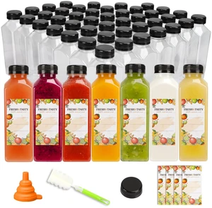 100 PACK 16 OZ Plastic Juice Bottles with Caps, Sticker Labels, Brush | 16oz Clear Reusable Juice Bottles with Lids, Label, Funnel and Brush Beverage Containers for Juicing, Smoothies, Tea, Milk 100 PACK 16 OZ Plastic Juice Bottles with Caps, Sticker Labels, Brush | 16oz Clear Reusable Juice Bottles with Lids, Label, Funnel and Brush Beverage Containers for Juicing, Smoothies, Tea, Milk