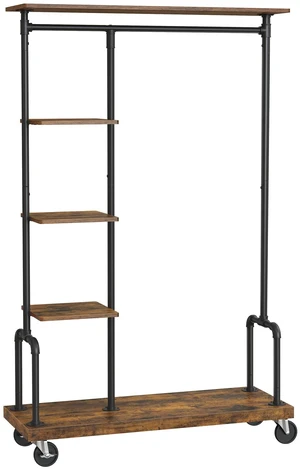 Clothes Rack, 5-Tier Garment Rack on Wheels, Industrial Pipe Style | Rolling Clothes Organizer, Rustic Brown, DALSON Collection UHSR66BXV2 Clothes Rack, 5-Tier Garment Rack on Wheels, Industrial Pipe Style | Rolling Clothes Organizer, Rustic Brown, DALSON Collection UHSR66BXV2