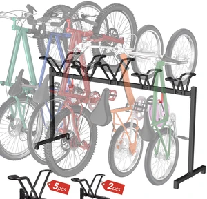 5-Bike Floor Stand, Adjustable Garage Bike Storage Rack | Steel Floor Rack Holds 5 Bikes With Tires Up To 2.5 Inches; Adjustable Crossbar And S-Hook Suit Garages, Indoors Or Outdoors 5-Bike Floor Stand, Adjustable Garage Bike Storage Rack | Steel Floor Rack Holds 5 Bikes With Tires Up To 2.5 Inches; Adjustable Crossbar And S-Hook Suit Garages, Indoors Or Outdoors