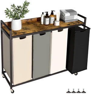 Laundry Hamper with Shelf, Laundry Basket 4 Section, Laundry Sorter with Pull-Out Removable Large 4 Color Bags and Movable Wheels, Metal Frame, 4 x 15.87 Gallons (60L), Rustic Brown PF07XLN Laundry Hamper with Shelf, Laundry Basket 4 Section, Laundry Sorter with Pull-Out Removable Large 4 Color Bags and Movable Wheels, Metal Frame, 4 x 15.87 Gallons (60L), Rustic Brown PF07XLN