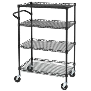 4 Tier Heavy Duty Commercial Grade Rolling Cart with Handle Bar, Metal Wire Utility Cart with Wheels, Shelf Size 18" D x 30" W, NSF Listed, Black 4 Tier Heavy Duty Commercial Grade Rolling Cart with Handle Bar, Metal Wire Utility Cart with Wheels, Shelf Size 18" D x 30" W, NSF Listed, Black
