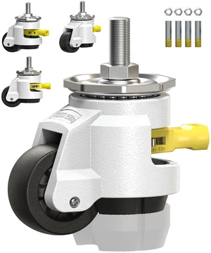 Leveling Stem Casters Set of 4 Heavy Duty Retractable Caster Wheels, 1/2" and M12 Stem Size, Total Capacity 2200 Lbs, Adjustable Wheel with Ratchet Handle for Workbench, Machine, Equipment Leveling Stem Casters Set of 4 Heavy Duty Retractable Caster Wheels, 1/2" and M12 Stem Size, Total Capacity 2200 Lbs, Adjustable Wheel with Ratchet Handle for Workbench, Machine, Equipment
