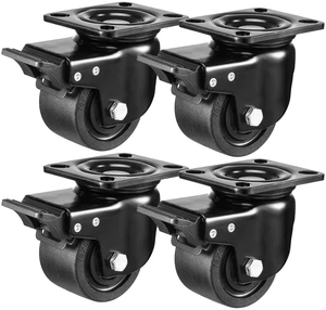 Plate Swivel Caster Wheels 3-inch Heavy Duty of 4400lbs, Low Gravity Center Design Black Caster Wheels with Brake, Durable & Quiet & Sturdy Nylon Wheels for Industrial, Set of 4 Plate Swivel Caster Wheels 3-inch Heavy Duty of 4400lbs, Low Gravity Center Design Black Caster Wheels with Brake, Durable & Quiet & Sturdy Nylon Wheels for Industrial, Set of 4