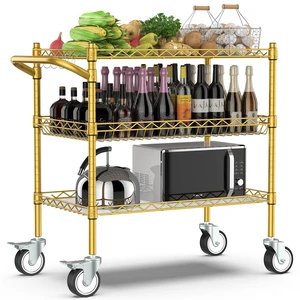 3 Tier Rolling Carts with Wheels, Heavy Duty Rolling Utility Cart | NSF Commercial Grade Metal Cart with Handle&Shelf Liner,Trolley Serving Cart for Kitchen,Restaurant,Plant Display,Gold 3 Tier Rolling Carts with Wheels, Heavy Duty Rolling Utility Cart | NSF Commercial Grade Metal Cart with Handle&Shelf Liner,Trolley Serving Cart for Kitchen,Restaurant,Plant Display,Gold