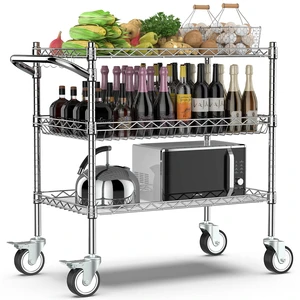 3 Tier Rolling Carts with Wheels, Heavy Duty Rolling Utility Cart | NSF Commercial Grade Metal Cart with Handle&Shelf Liner,Trolley Serving Cart for Kitchen,Restaurant,Plant Display,Chrome 3 Tier Rolling Carts with Wheels, Heavy Duty Rolling Utility Cart | NSF Commercial Grade Metal Cart with Handle&Shelf Liner,Trolley Serving Cart for Kitchen,Restaurant,Plant Display,Chrome