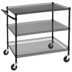 3 Tier Heavy Duty Commercial Grade Utility Cart, Wire Rolling Cart with Handle Bar, Steel Service Cart with Wheels, Kitchen Carts on Wheels, Metal Cart Shelf Size 24" D x 36" W, NSF, Black 3 Tier Heavy Duty Commercial Grade Utility Cart, Wire Rolling Cart with Handle Bar, Steel Service Cart with Wheels, Kitchen Carts on Wheels, Metal Cart Shelf Size 24" D x 36" W, NSF, Black