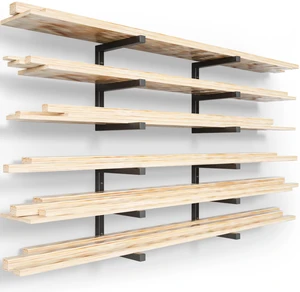 Wood Organizer and Lumber Storage Rack Wall Mount, Heavy Duty Metal Shelf with 6-Level Holds Up 1200 LBS, Indoor & Outdoor Use - Black Wood Organizer and Lumber Storage Rack Wall Mount, Heavy Duty Metal Shelf with 6-Level Holds Up 1200 LBS, Indoor & Outdoor Use - Black