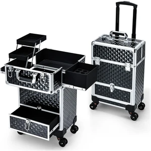 Rolling Makeup Case Cosmetic Travel Trolley Storage Sliding Drawer 4 Tray Makeup Travel Case with Wheels Salon Barber Case Traveling Cart Trunk for Cosmetologist Nail Tech Hairstylist Black Rolling Makeup Case Cosmetic Travel Trolley Storage Sliding Drawer 4 Tray Makeup Travel Case with Wheels Salon Barber Case Traveling Cart Trunk for Cosmetologist Nail Tech Hairstylist Black