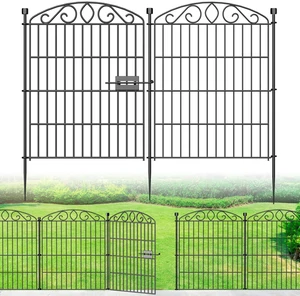 12 Panel No Dig Decorative Garden Fence with Gate 30" H x 22.72'L for Dogs | Rustproof welded metal with deep stakes for outdoor yards and patios. Arched modular design contains rabbits, small animals 12 Panel No Dig Decorative Garden Fence with Gate 30" H x 22.72'L for Dogs | Rustproof welded metal with deep stakes for outdoor yards and patios. Arched modular design contains rabbits, small animals