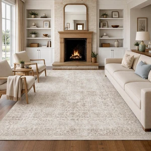 8x10 Washable Beige Neutral Vintage Large Living Room Area Rug | Non Slip Low Pile Soft Indoor Throw Carpet Distressed Farmhouse Traditional Retro Floral Pattern Dining Room Bedroom Nursery 8x10 Washable Beige Neutral Vintage Large Living Room Area Rug | Non Slip Low Pile Soft Indoor Throw Carpet Distressed Farmhouse Traditional Retro Floral Pattern Dining Room Bedroom Nursery