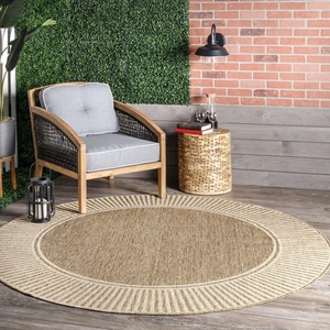 Asha Light Brown Bordered Indoor/Outdoor Area Rug, 7' Round Asha Light Brown Bordered Indoor/Outdoor Area Rug, 7' Round