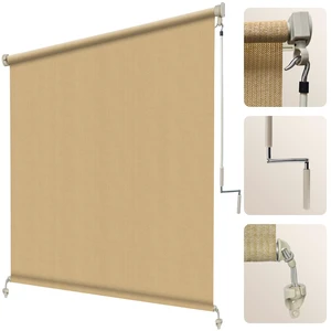 Outdoor Roller Shade 8' W x 8' H, Sesame Exterior Cordless Patio Shades Roll Up Blinds with Spliced Pole Design, (2 Poles, One-Piece Fabric) Outdoor Roller Shade 8' W x 8' H, Sesame Exterior Cordless Patio Shades Roll Up Blinds with Spliced Pole Design, (2 Poles, One-Piece Fabric)