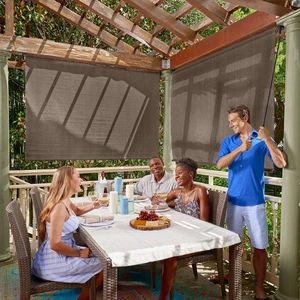 Outdoor Roller Shade with Wand - 90% UV Block Breathable Light Filtering Shade for Patio or Porch, Fade-Resistant, Easy-Clean Fabric, 6ft x 6ft, Mocha Outdoor Roller Shade with Wand - 90% UV Block Breathable Light Filtering Shade for Patio or Porch, Fade-Resistant, Easy-Clean Fabric, 6ft x 6ft, Mocha