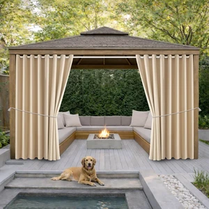Outdoor Patio Curtain Waterproof Darkening Thermal Insulated Indoor Curtains for Bedroom, Porch, Living Room, Pergola, Cabana, W105 x L120 Extra Wide Room Divider, Beige, Set of 2 Panels Outdoor Patio Curtain Waterproof Darkening Thermal Insulated Indoor Curtains for Bedroom, Porch, Living Room, Pergola, Cabana, W105 x L120 Extra Wide Room Divider, Beige, Set of 2 Panels