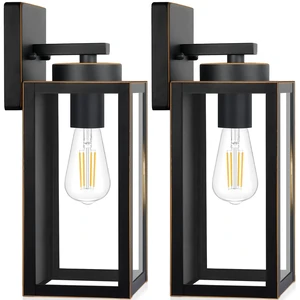 Outdoor Wall Light Fixtures, Porch Lights Black with Gold Trim | Waterproof Metal Construction, Rust-resistant, Quick & Easy Installation, Clear Glass Shades & Standard E26 Socket Outdoor Wall Light Fixtures, Porch Lights Black with Gold Trim | Waterproof Metal Construction, Rust-resistant, Quick & Easy Installation, Clear Glass Shades & Standard E26 Socket
