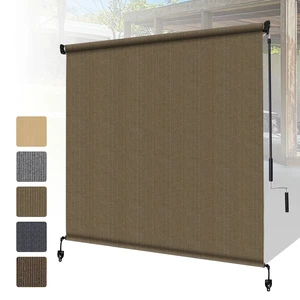 Outdoor Roller Shades with Splicing Design, 8' W x 8' H Cordless Patio Roll Up Blinds, Exterior Shade Cloth Roll for Porch, Gazebo, Pergola, Balcony, Coffee Brown Outdoor Roller Shades with Splicing Design, 8' W x 8' H Cordless Patio Roll Up Blinds, Exterior Shade Cloth Roll for Porch, Gazebo, Pergola, Balcony, Coffee Brown