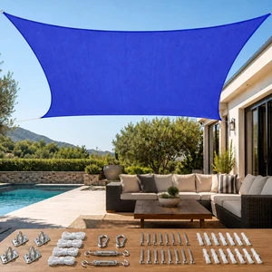 Sun Shade Sail for Patio w/Hardware Kit 185GSM 20x20ft Blue | Square Outdoor Sunshades UV Block Outside Canopy Cover for Commercial, Backyard, Garden, Deck Sun Shade Sail for Patio w/Hardware Kit 185GSM 20x20ft Blue | Square Outdoor Sunshades UV Block Outside Canopy Cover for Commercial, Backyard, Garden, Deck