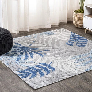 Tropics Palm Leaves Indoor Outdoor Square Area Rug 6X6 Gray/Blue | Ships Rolled, Durable Flat Weave, Lays Flat for Backyard, Patio, Porch, Easy-Cleaning, High Traffic,Pet-Friendly,Non-Shedding Tropics Palm Leaves Indoor Outdoor Square Area Rug 6X6 Gray/Blue | Ships Rolled, Durable Flat Weave, Lays Flat for Backyard, Patio, Porch, Easy-Cleaning, High Traffic,Pet-Friendly,Non-Shedding
