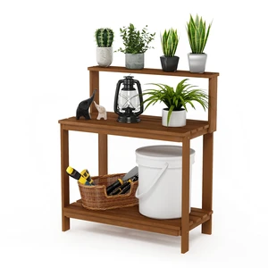 Tioman Outdoor Potting Bench with Storage Shelf, Natural | Slatted Hardwood, Potting Bench Table, Garden Workstation, with Shelves for Gardening, Potting, Planting Tioman Outdoor Potting Bench with Storage Shelf, Natural | Slatted Hardwood, Potting Bench Table, Garden Workstation, with Shelves for Gardening, Potting, Planting