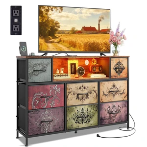 LED Dresser TV Stand for 55 Inch TV, 8 Drawers, Pattern | Fits TVs up to 55 inch, 8 fabric drawers, LED chest of drawers, Built-in power outlet, Living room or bedroom LED Dresser TV Stand for 55 Inch TV, 8 Drawers, Pattern | Fits TVs up to 55 inch, 8 fabric drawers, LED chest of drawers, Built-in power outlet, Living room or bedroom