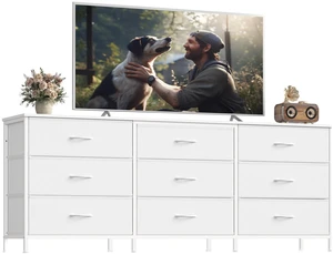 Dresser with 9 Fabric Drawers, TV Stand for TVs Up to 70 Inches | Wide Dresser, Chest of Drawers for Bedroom and Living Room, Cloud White, BELLAH Collection ULGS233WH02S Dresser with 9 Fabric Drawers, TV Stand for TVs Up to 70 Inches | Wide Dresser, Chest of Drawers for Bedroom and Living Room, Cloud White, BELLAH Collection ULGS233WH02S